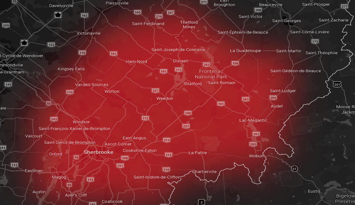 Carte des zones recherchées